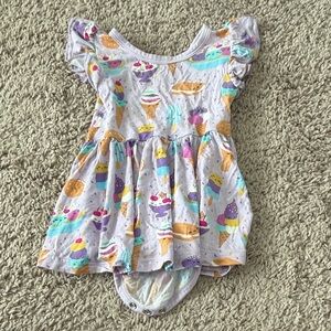 Little Sleepies Wildberry Ice Cream social Flutter Twirl Bodysuit Bamboo Dress